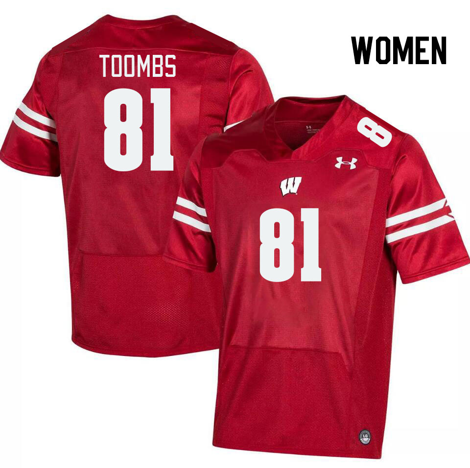 Women #81 Angel Toombs Winsconsin Badgers College Football Jerseys Stitched Sale-Red